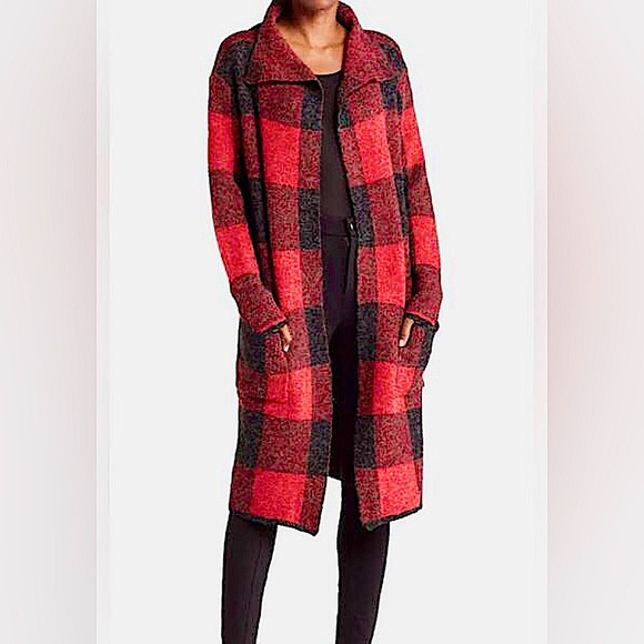 Joseph A Sweaters - NWT Joseph A Cardigan Buffalo Check Red/Black Long Cardigan (women’s Large)